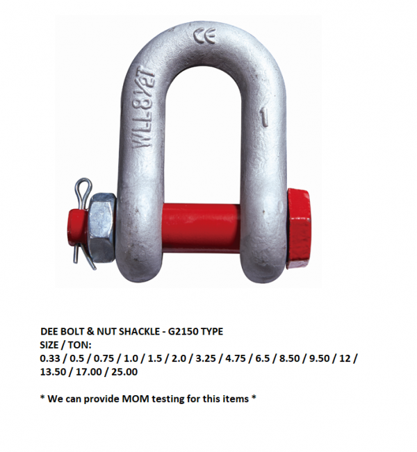 Dee Bolt & Nut Shackle - G2150 Type | NEX Global Enterprises